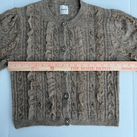 Anthropologie Maeve Embellished Ruffled Short Sleeve Cardigan Sweater Small - Picture 2 of 8